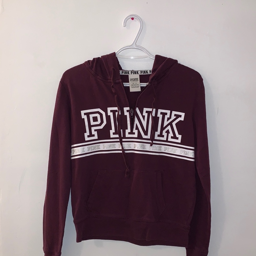 VS Pink Quarter-Zip Logo Hoodie